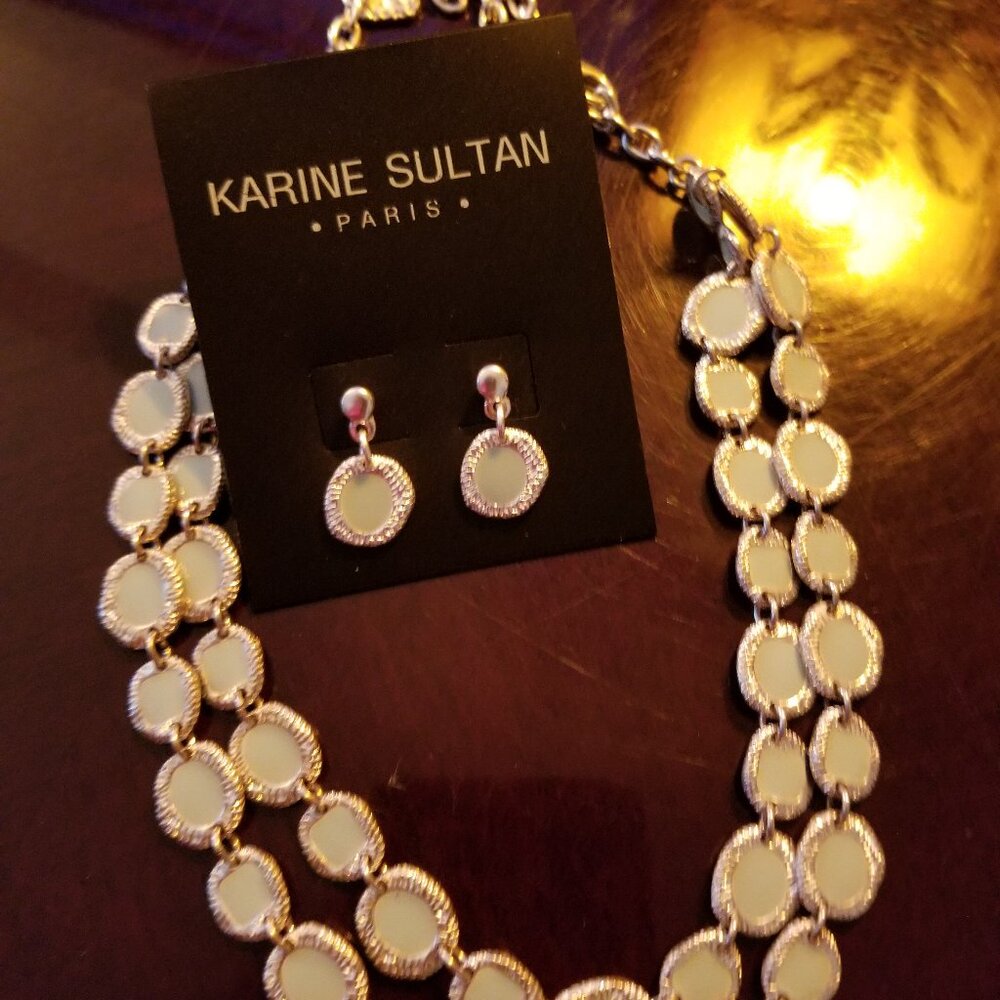 KARINE SULTAN Textured Silver Tone Enamel Sea Foam Green Necklace Earrings Set